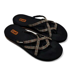 Teva Olowahu Flip Flops Sandals Women's Size 8 Black Orange Brown Comfort Beach